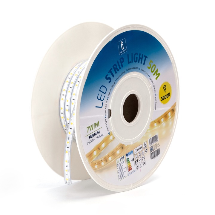 Benda LED Aigostar, 50m, Lumina Calda, 300lm/m, 3000K, IP65, Transparent, 220-240V, Uz Intern/Extern