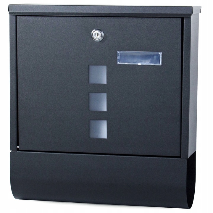 Cutie postala Verk Group, cu compartiment pentru ziare, 3 ferestre vizualizare, negru, 33x30.5x9.5cm