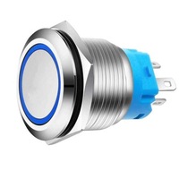 Buton Push 22mm cu Retinere, 12-24V, LED Albastru, Mufa Inclusa