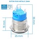 Nyomógomb, 22mm-es, 12-24V, kék LED, csatlakozóval