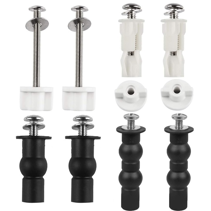 Kit montare pentru capac de toaleta, Lhdfyqt, plastic, otel inoxidabil, alb/negru, universal