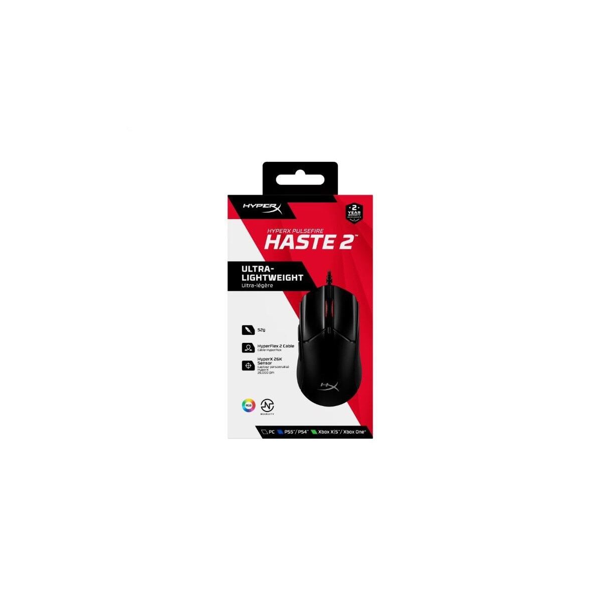 Mouse gaming cu fir HyperX Pulsefire Haste 2, 26000 DPI, ultrausor