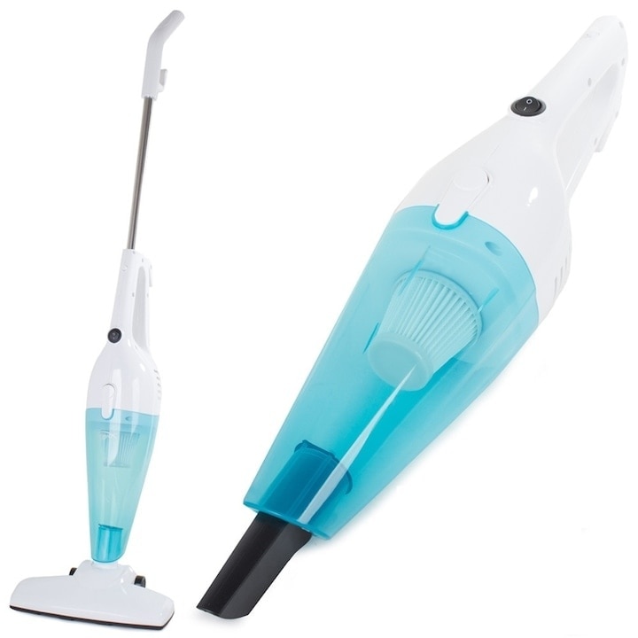 Aspirator 2 in 1, portabil, putere 600W, cu accesorii, filtru HEPA, control pe maner, indicator recipient colector plin, Compartiment scame detasabil, alb