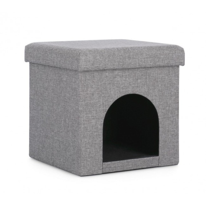 Casuta animale mdf textil gri 38x38x38 cm