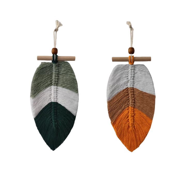 Set 2 decoratiuni perete, frunze impletite, stil Bohemian, bej