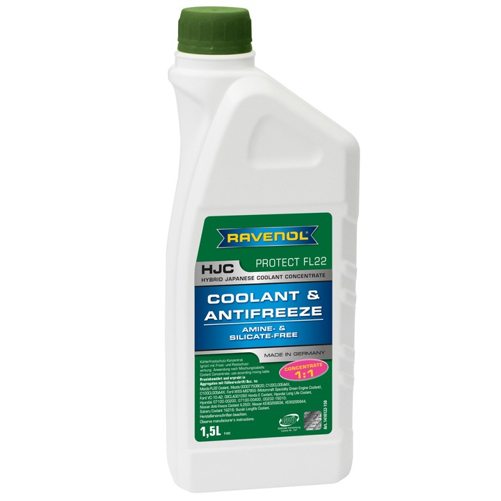 Antigel Concentrat RAVENOL HJC Protect FL22, 1.5L, Culoare Verde, Mazda FL22, Ford WSS-M97B55, Nissan L250, Hyundai, Honda