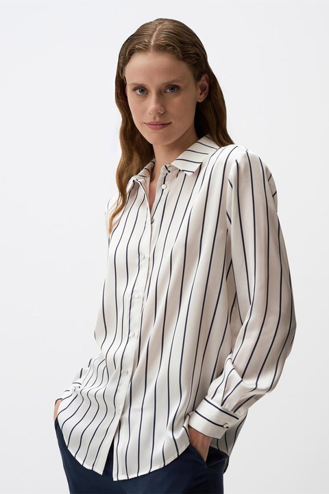 JIMMY KEY, Camasa satinata cu dungi, Alb murdar/Bleumarin, L