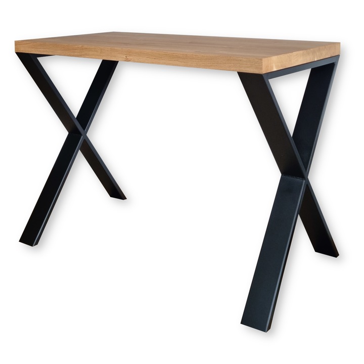 Loft íróasztal, steybl, tömör tölgyfa, 120x60x75 cm, matt fekete, kézzel készített