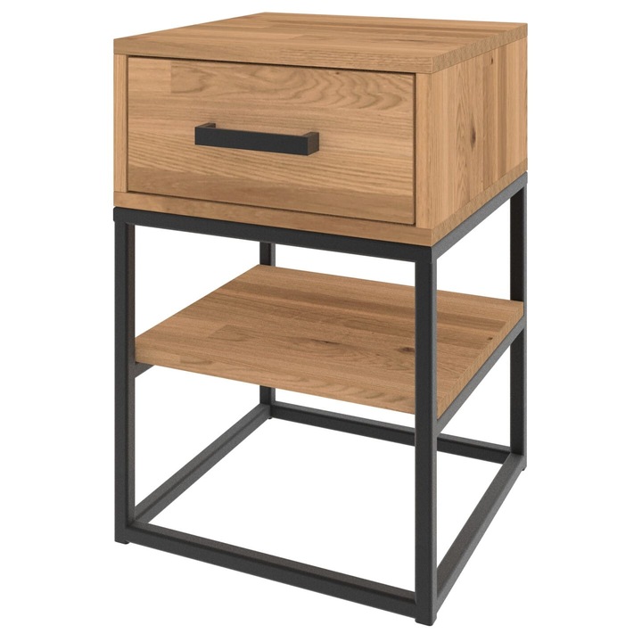 Steybl éjjeliszekrény, LOFT kollekció, fiókos, fekete, tölgyfa, 60x40x40 cm.