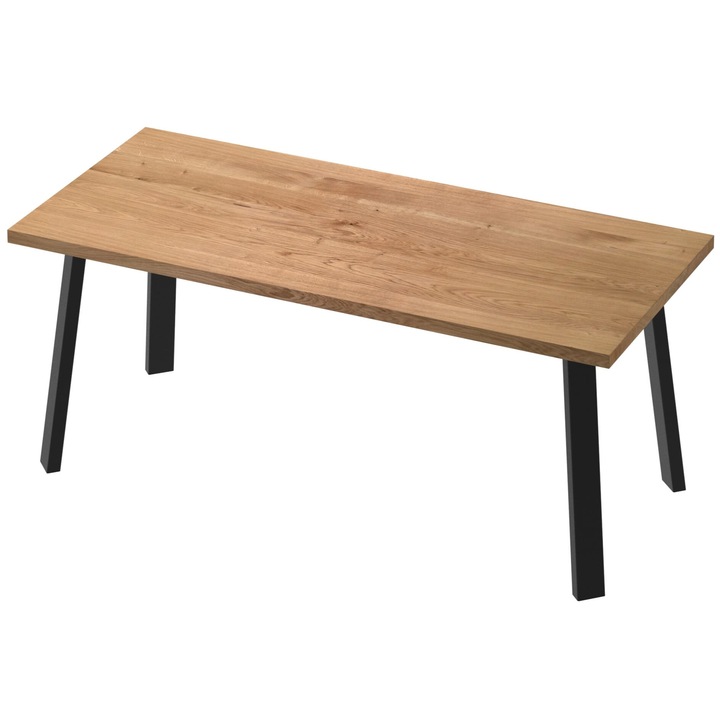 Stabil loft asztal, tölgyfa felső, matt fekete, 200x80x75cm