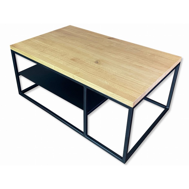 Steybl loft dohányzóasztal, tömör tölgyfa, matt fekete, 100x60x49cm