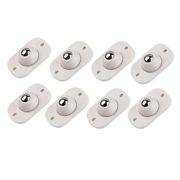 Set 8 roti pivotante autoadezive, JENUOS®, pentru Transportat si Mutat Mobila sau Alte Obiecte cu Sarcina Maxima de 5-8 Kg Rotire 360 de Grade, universale, Inox/Plastic, 4.5x2.8x2 cm, AlbInox/Plastic, Alb