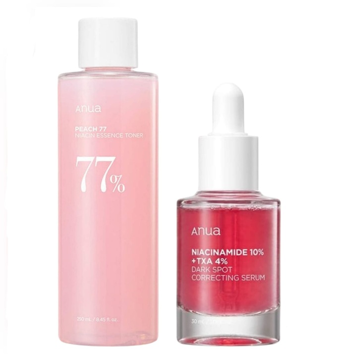 Серум за коригиране на тъмни петна ANUA Niacinamide, 10% + TXA 4%, 30 мл, С овлажняващ лосион Peach 77 Niacin Essence, 250 мл