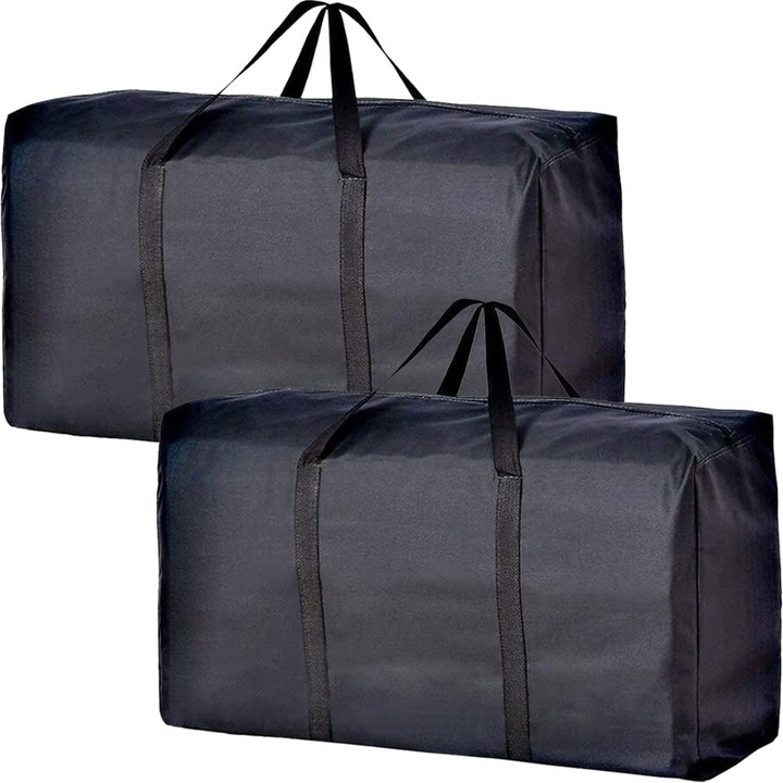 Set 2 Saci de Depozitare Extra Large, Rezistenti la Apa, Negru, 80x45x25cm