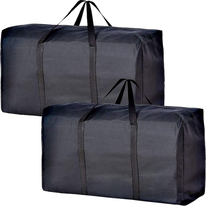 Set 2 Saci de Depozitare Extra Large, Rezistenti la Apa, Negru, 80x45x25cm