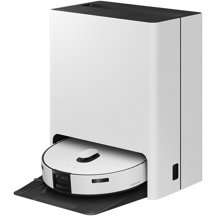 Робот прахосмукачка Samsung BESPOKE Jet BOT Combo™ AI Steam VR7MD97714G/GE, Въртящ се моп, Самопочистване на кърпи, LiDar, 3D сензор, Видео наблюдение, Събирателна станция Clean Station, Всмукателна мощност 6000Pa, Сив