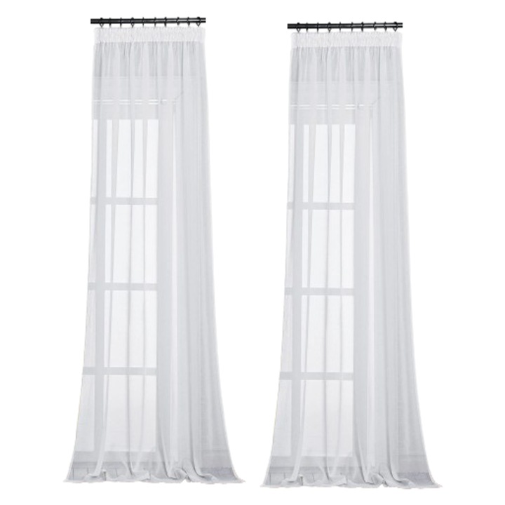 Set de 2 Perdele cu banda rejansa, PONY DANCE, 137 x 243 cm, alb, semi-transparente