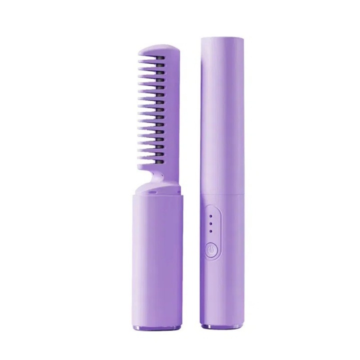 Placa de indreptat si ondulat parul, portabila, cu acumulator 4000mAh, 3 setari temperatura, invelis ceramic, mov