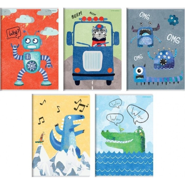 A5/16K kockás füzetkészlet, Boy's Card, TOP 2000, 214x163 mm, 20 db.