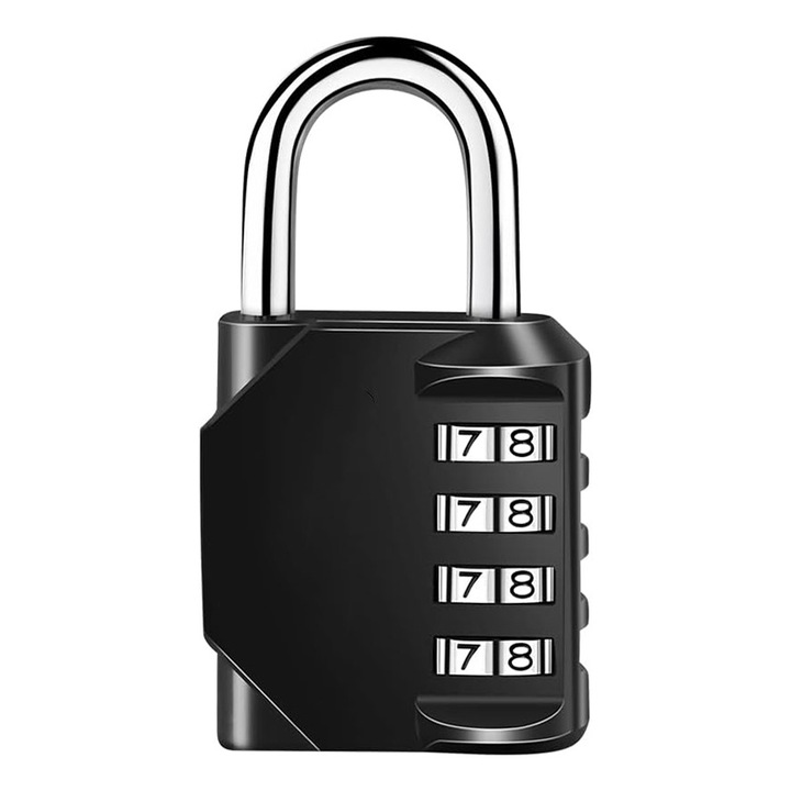 Lacat cu combinatie 4 cifre, rezistent la intemperii si inghet, negru