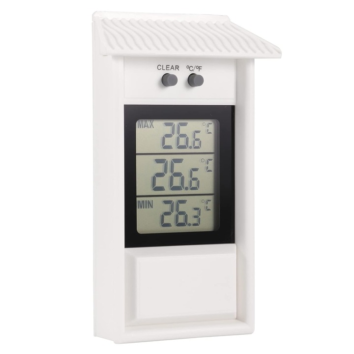Termometru pentru Sere, ALLOMN, Digital, Rezistent la Apa, cu Rezolutie de 0, 1°C, -20-50°C, Alimentat cu Baterii, Alb