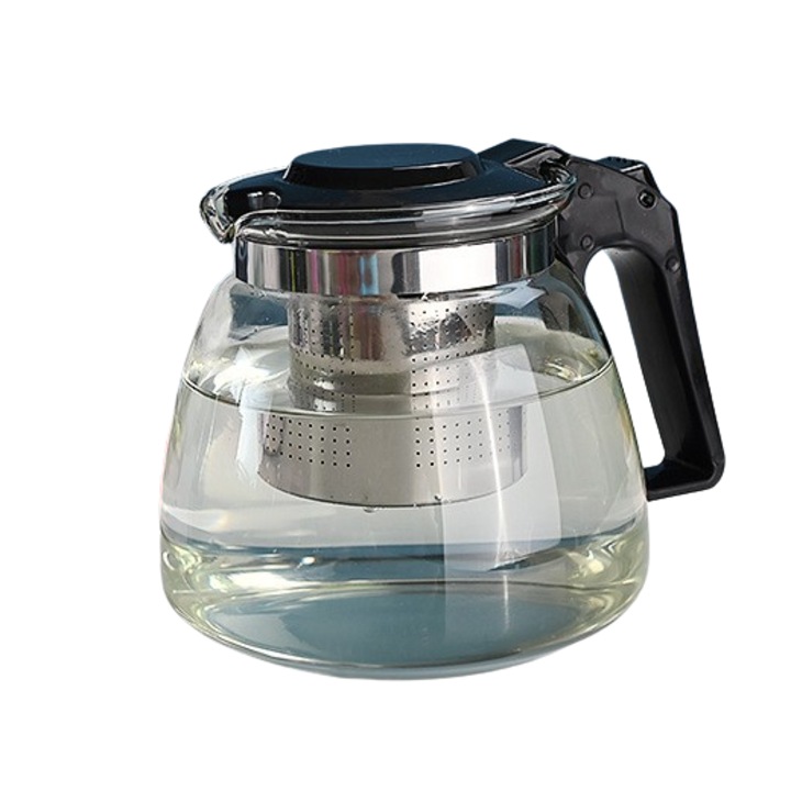 Ceainic sticla termorezistenta, 1L, filtru inox, capac plastic