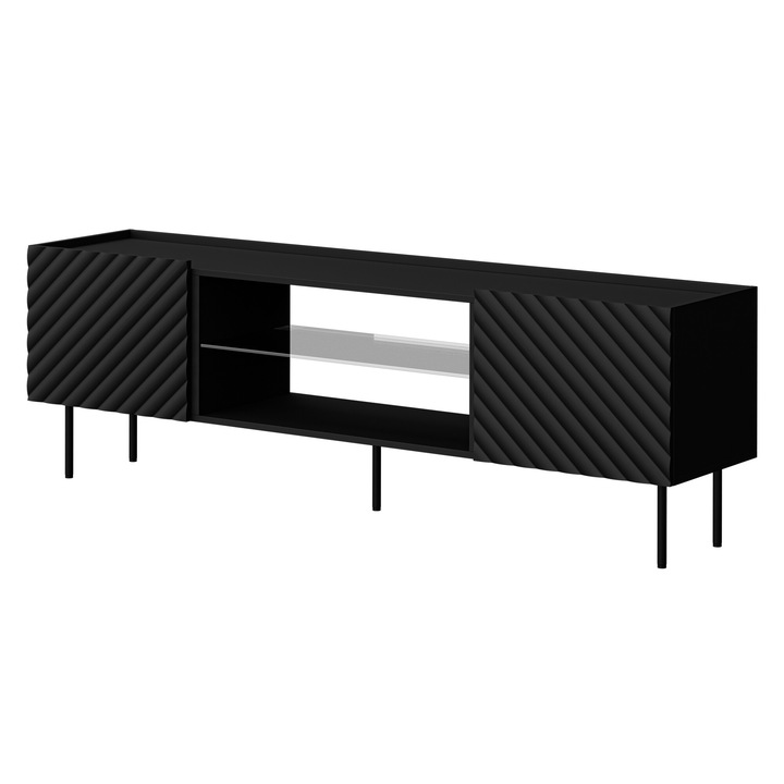 Comoda TV Gretzo 180 2D EF, MIRJAN24, negru, 40x181x59 cm