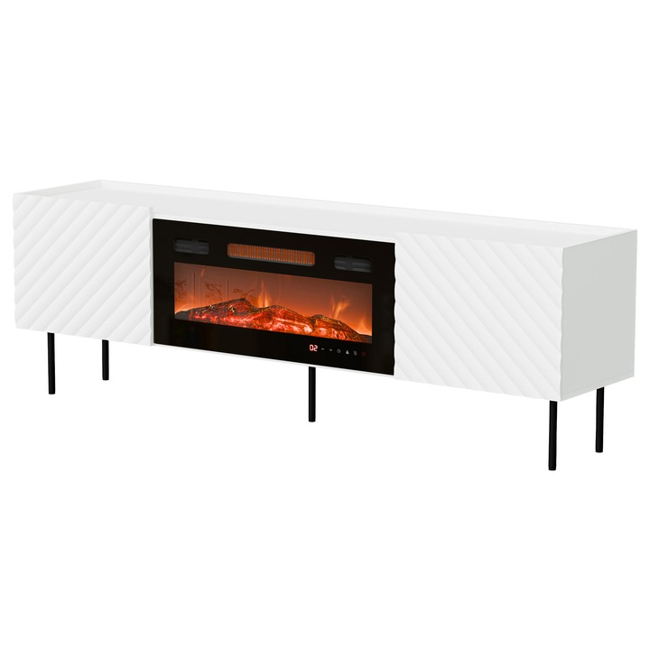 Comoda TV cu semineu Gretzo 180 2D, MIRJAN24, alb, 40x181x59 cm