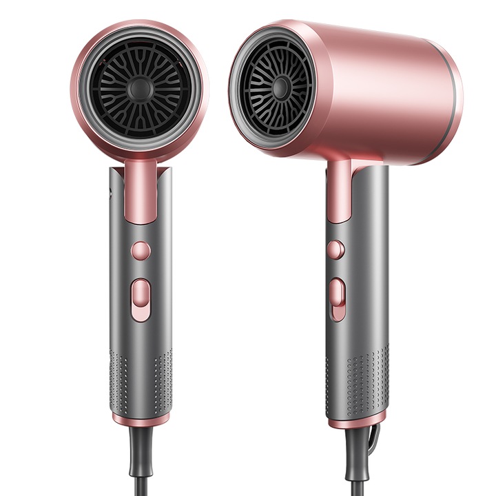 Сгъваем сешоар, бързосъхнещ, студен и топъл въздух, с включен дифузер и аксесоари, розов