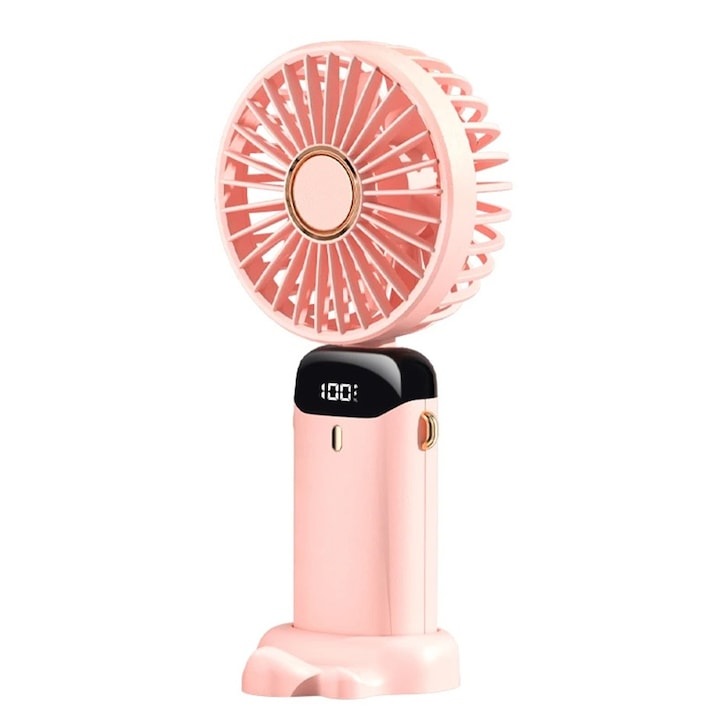 Ventilator portabil pliabil, 5 viteze, cu aromaterapie, roz, cu suport telefon