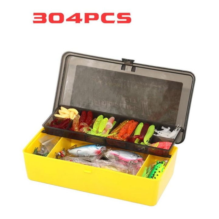 Комплект 302 примамки за риболов, естествено действие, 3D очи, многоцветни, устойчиви на прясна и солена вода