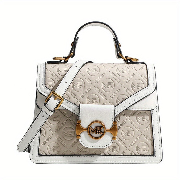 Geanta mica cu capac, MODERN KYLIE, imprimeu, bej, poliuretan