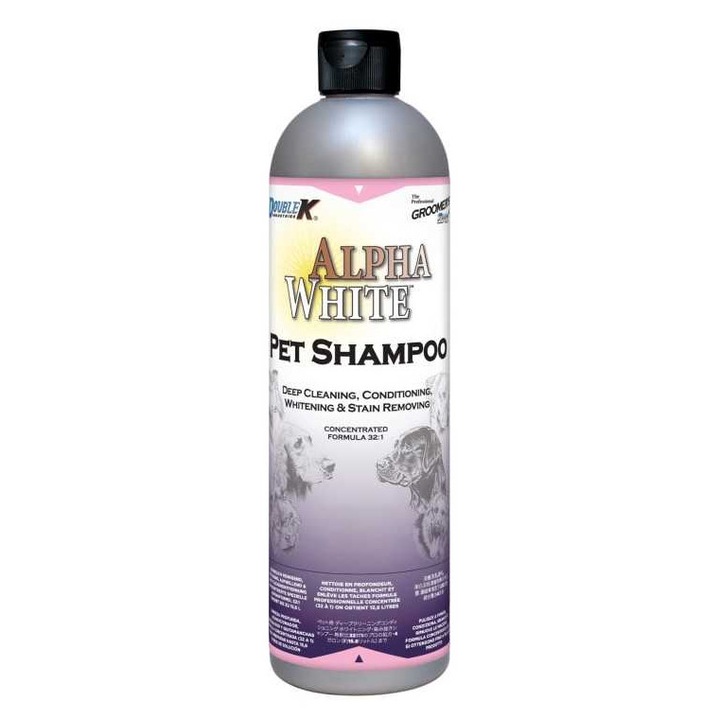Sampon pentru caini si pisici, ALPHA WHITE®, Double K, pentru blana alba, concentrat, dilutie 1:32, proprietati antistatice, 236 ml