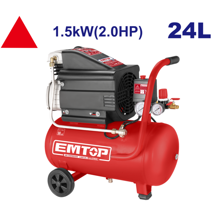 Compresor de Aer EMTOP EACPD20241, 24L, 2 CP, 2 Cilindri, 8 Bar, Pompa Lubrifiata cu Ulei, ideal pentru atelierele de mecanica, instalatori, constructii sau pentru utilizare in proiecte de bricolaj