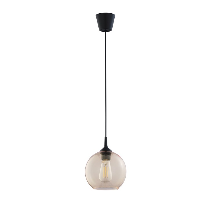 Lustra suspendata TK-Lighting CUBUS, sticla ambra, negru, E27, 18x18x105cm