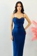 Rochie de seara Tanvea, cu insertii din cristale si falduri, Albastru Royal, Marime S/M