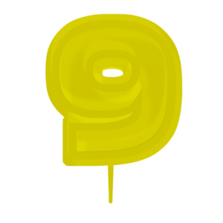 Свещник за торта, "9", рожден ден, 100 X 73 mm жълт