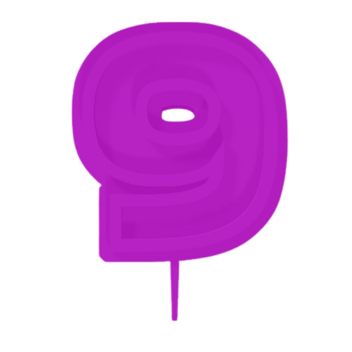 Свещник за торта, "9", рожден ден, 100 X 73 mm светло лилаво