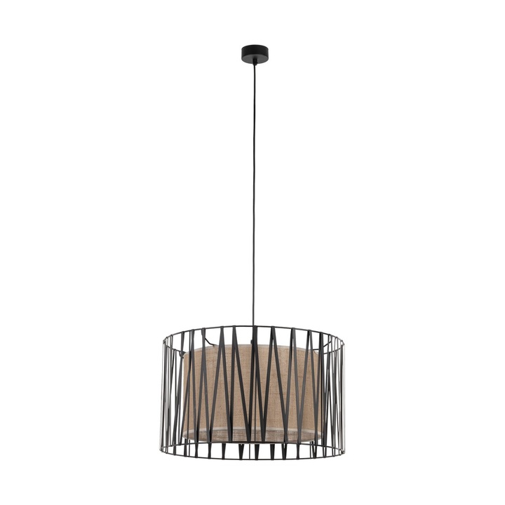 Pendul TK-Lighting, HARMONY NATURE, abajur iuta, negru, 500x500x1200mm