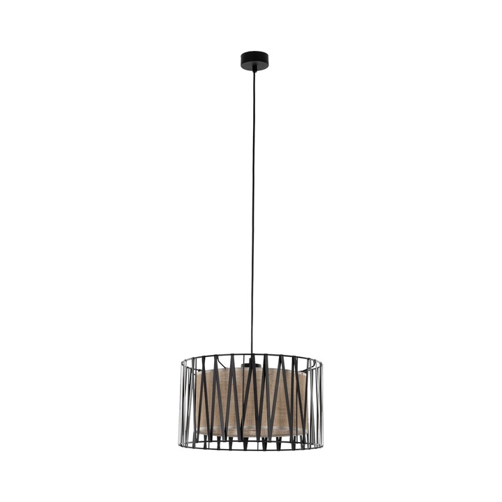 Pendul TK-Lighting HARMONY NATURE, abajur iuta, cablu negru, E27, 40x40x165cm