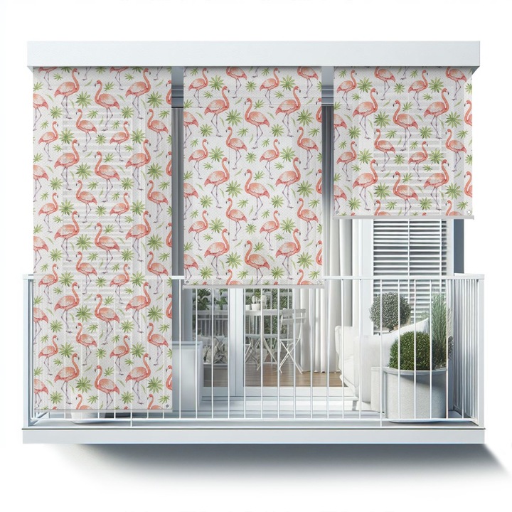 Rulou Exterior. Coloray. Flamingo si frunze verzi. Roz. 40x180 cm. de protectie. decorativ. 010680480010100011847