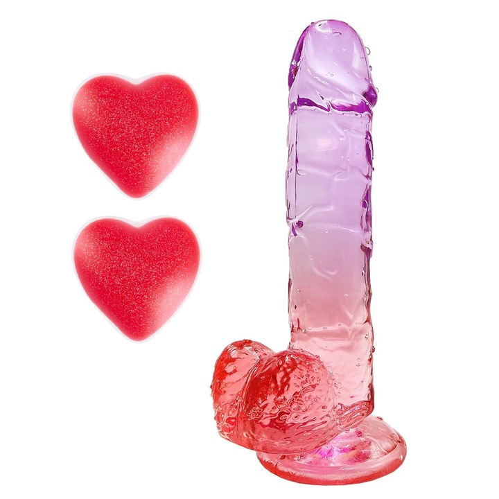 Pomamz Valósághű vibrátor tapadókoronggal, szilikon anyag, kiemelkedő vénák, könnyű és sima behatolás, 7,5 hüvelykes, színátmenet vörös