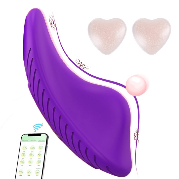 Вибратор за G-точката за бикини/Лепенки за зърна POMAMZ, Силикон, Управление чрез приложение, 9 режима на вибрация, Водоустойчив, Лилав