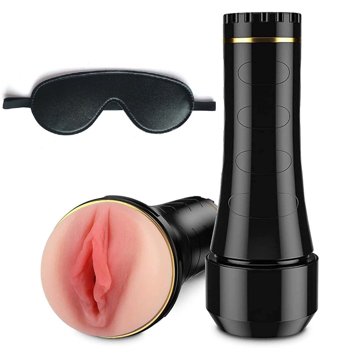 Masturbator barbati/Masca de ochi, POMAMZ, TPE, Control reglabil al aspiratiei, 3D Textura Realista, Reutilizabil, Rezistent la apa, Negru