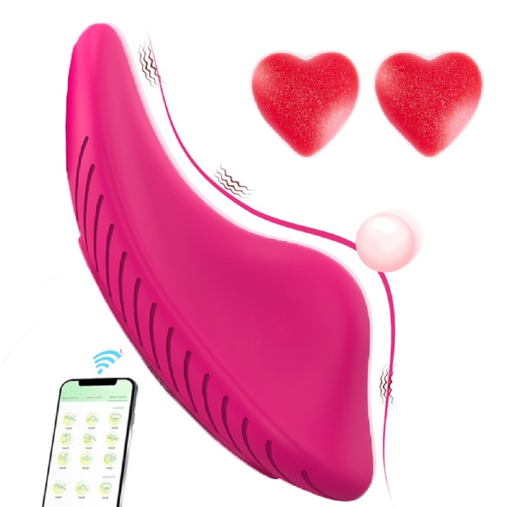 Вибратор за G-точка за гащи/Лепенки за зърна POMAMZ, Силикон, Контрол чрез приложение, 9 режима на вибрация, Водоустойчив, Розов