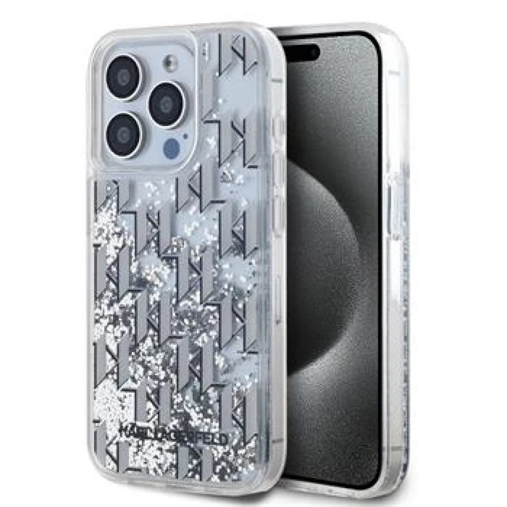 Karl Lagerfeld Liquid Glitter Monogram Gradient Back Case за iPhone 15 Pro Max Бял