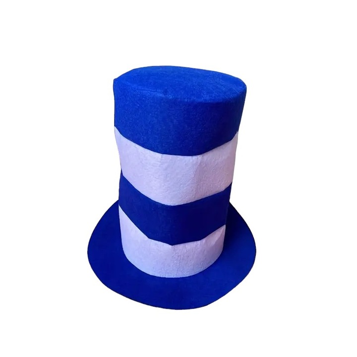 Palarie carnaval, in dungi albastru cu alb, 27 cm inaltime, marime universala