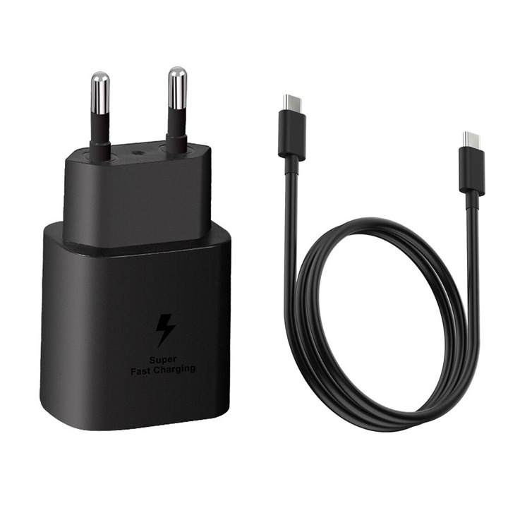 Gyorstöltő, hálózati töltő, 25 W, többféle védelem, fekete, USB-C