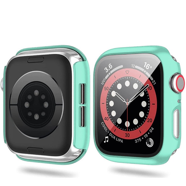 Husa cu Folie CASEY STUDIOS™ compatibila cu Apple Watch 9/8/7 - 45MM, Protectie 360°, Policarbonat Dur, Ultra-Subtire, Anti-Soc Full Screen, Sticla 9H, Turqoise