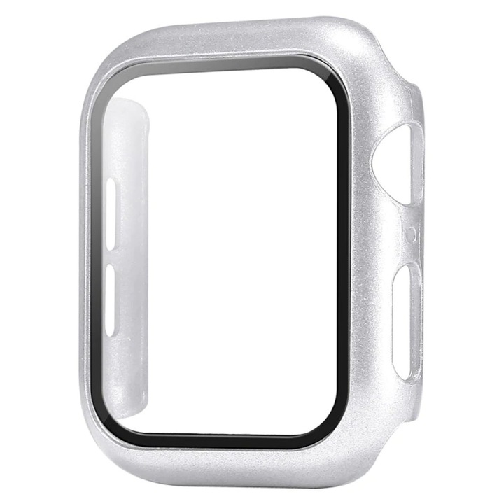 CASEY STUDIOS™ Fóliás tok Apple Watch SE/6/5/4 okosórához - 40MM, 360°-os védelem, kemény polikarbonát, ultravékony, 9H üveg, ezüst